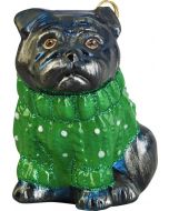 Pug Black in Green Cable Knit Sweater - LAST ONE!