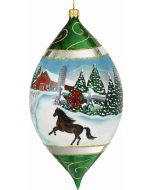 Vintage Snowy Barn Scene with Stallion 7" Drop