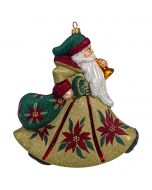 Glitterazzi Tabletop Poinsettia Trumpeting Santa - (Approx. 8" Tall, Brass Stand included) - Now on Clearance!