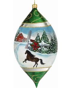 Vintage Snowy Barn Scene with Stallion 7" Drop 