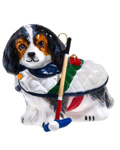 Cavalier King Tri Color in Red Flannel Jacket and Polo Mallet